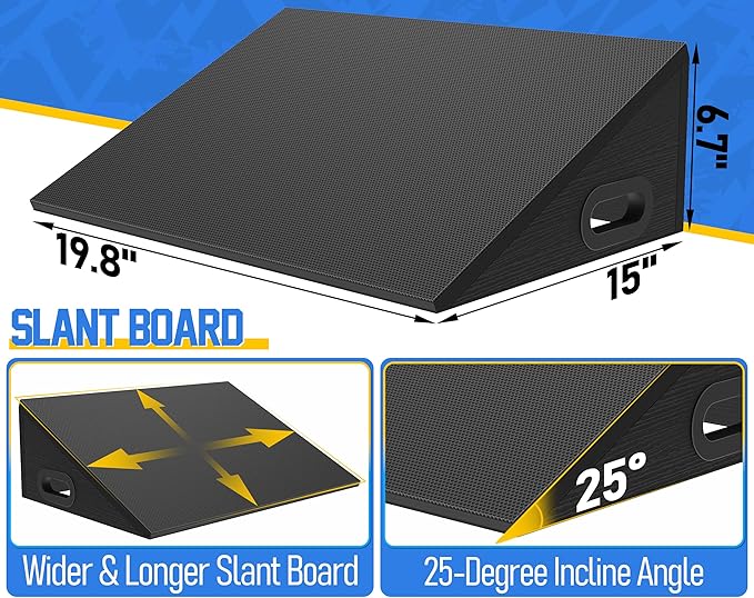 Hilhook Slant Board, 19" Wide Wooden Calf Stretcher Slant Board for Calf Stretching, Knees Over Toes, Weightlifting and Heel Elevated Squats for Strength & Flexibility Training