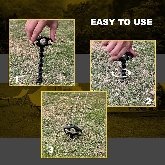 COBARYEN Tent Stakes Ground Anchors Screw in, 16 Pack Sand Stakes for Beach 9.4 Inch Heavy Duty Spiral Tent Pegs for Camping, Party, Hiking, Outdoor Decoration (16, Black)