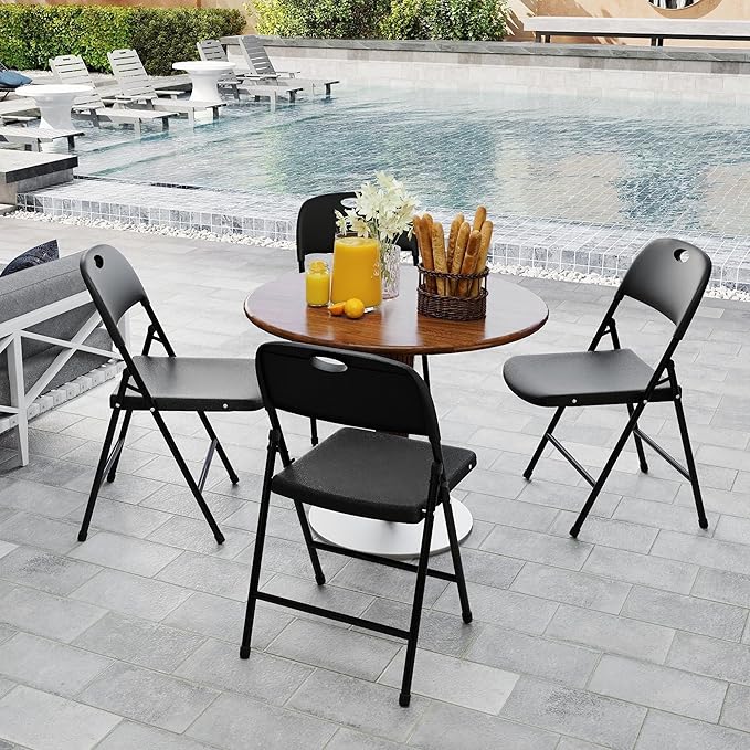 Folding Chairs, Plastic Foldable Chair, Outdoor Plastic Sturdy Metal Folding Chairs, Heavy Duty Foldable Commercial Seating for Picnic, Party, Patio 60 Pack Black