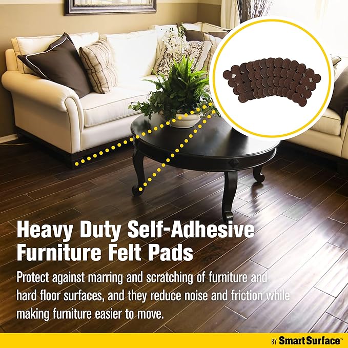 8827 Heavy Duty Self Adhesive Furniture Felt Pads 1-Inch Round Brown 160-Piece Value Pack in Resealable Bag