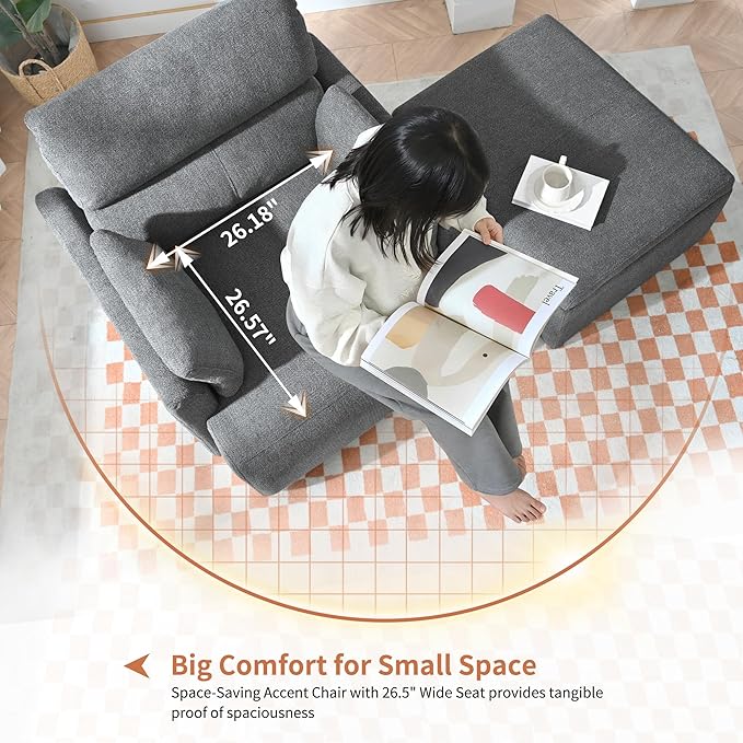 Snowflake Fleece Oversized Accent Chair with Storage Ottoman - 26.57" Wide Deep Seat Reading Chair, Convertible Daybed, 400lbs Capacity for Living Room & Apartment (Grey)