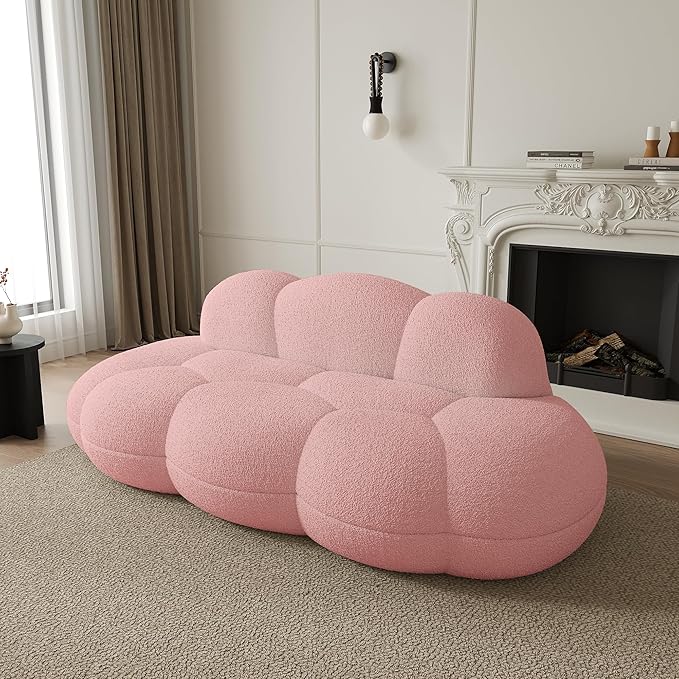 JACH 3 Seater Cloud Sofa for Living Room, Modern Sherpa Upholstered Sofa, Minimalist Leisure Sofas, Comfy Cloud Couch for Apartment, Small Space, No Assembly Required (Pink)