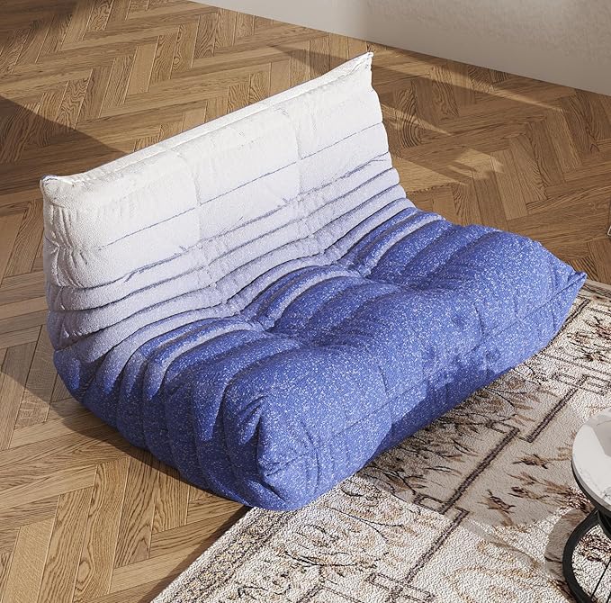 Bean Bag Chair, Fireside Chair, Large Bean Bag Chair for Adults, Bean Bag Chairs for Teens with High-Resilience Foam, Non-Slip Base Floor Lounge Sofa,Living Room (Gradient White-Blue, Loveseat)