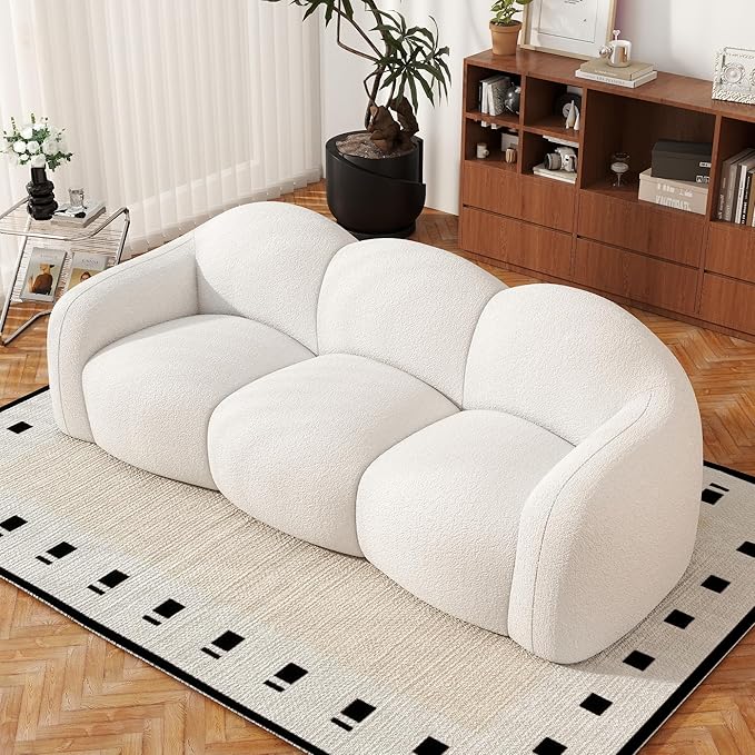 JACH 3-Seater Minimalist Sofa for Apartment, Modern Comfy Upholstered Floor Sofas, Boneless Leisure Couches, Small Cloud Couch for Living Room, Small Space (White, No Assembly Required)
