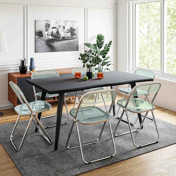 LeisureMod Lawrence Modern Clear Acrylic Folding Chair with Metal Frame, Space-Saving Transparent Seating for Dining Room, Home Office, Bedroom, Vanity or Small Spaces, (Jade Green, Set of 2)