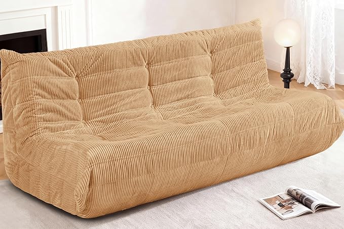 Bean Bag Chair,Giant Beanbag Chairs for Adults,Comfy Large Fireside Chair Lazy Sofa,Corduroy Bean Bag Lounger with Memory Foam Filled,Floor Sofa Couch for Home,Living Room (Khaki, 3-Seater)