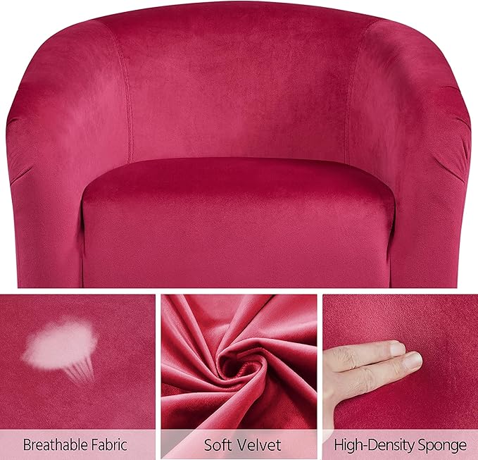 Yaheetech Accent Chairs, Velvet Barrel Chair Cozy Club Chairs with Sturdy Legs and Soft Padded Seat for Bedroom/Living Room/Reading Room, Rose Red, Set of 2