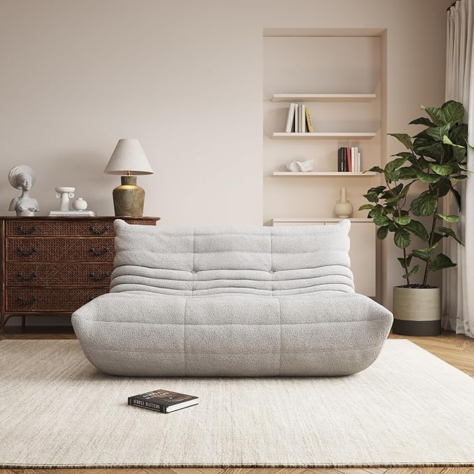 Bean Bag Chair, Oversized Loveseat Fireside Chair for Adults, 2 Seater with Memory Foam Filled, Lazy Sofa Lounge Floor Sofa for Living Room, Bedroom, Office, No Assembly Required. (Grey)
