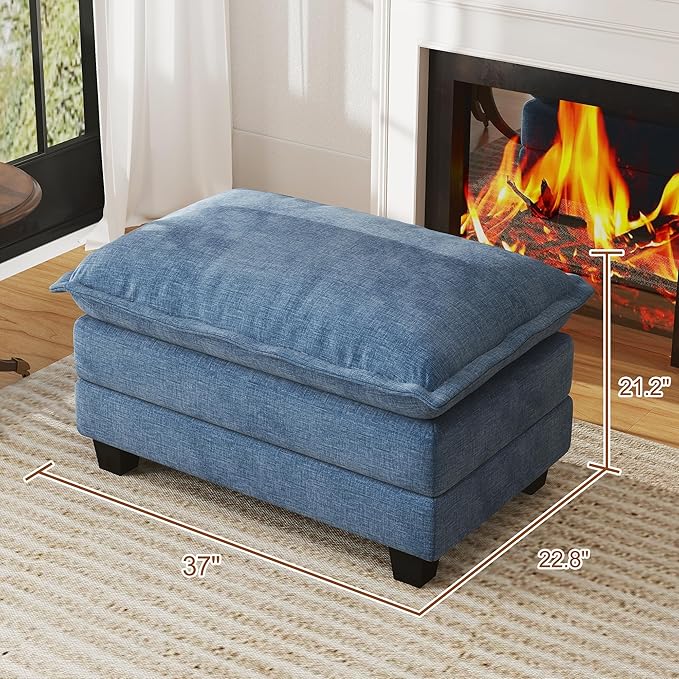 WorthFurni Cloud Couch Ottoman Modular Sectional Sofa, Comfy Deep Seat Cushion for Apartment Living Room Bedroom (Blue)