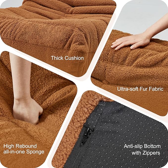 Bean Bag Chairs for Adults Giant Bean Bag Chair Memory Foam BeanBag Chair Bean Bag Sofa with Filler Faux Fur Fireside Beanbags Lazy Sofa for Living Room Bedroom Office (Brown Teddy, Single)