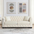 mikibama Modern Chesterfield Velvet Sofa, 77'' Sectional Sofa, Luxury 3 Seater Upholstered Tufted Couch with Nailhead Arms and 2 Pillows for Living Room, Bedroom, Apartment(Beige)