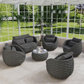 Erotr Rope Outdoor Patio Furniture Set: 6 Pieces Aluminum Porch Conversation Sofa Set - Modern Woven Deck Couch Set Cushioned - No Assembly All Weather for 660lbs Yard Garden Lanai Hotel, Dark Gray