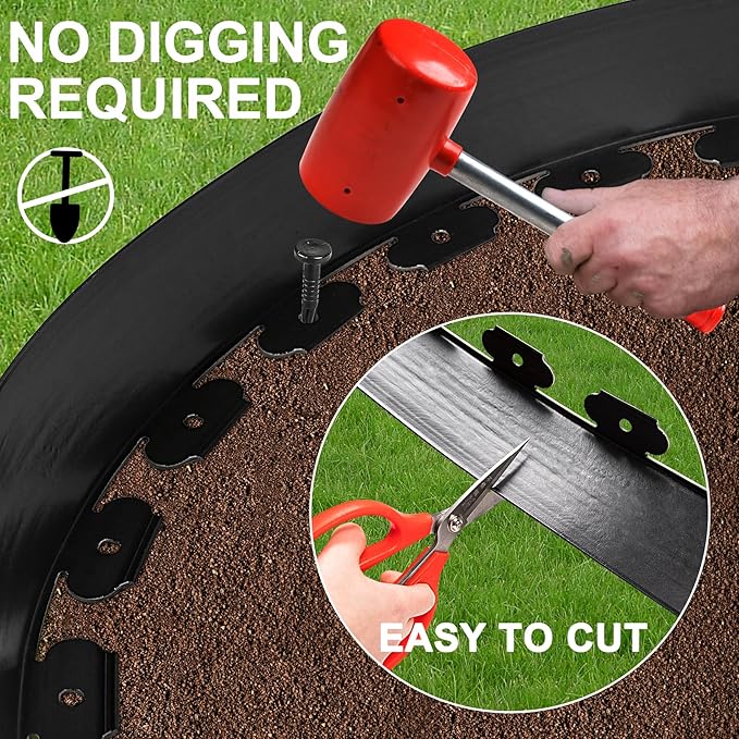 Hemikaki 4 Inch Tall Garden Edging Border 33FT with 45pcs Spikes, Plastic Edging Border for Landscaping, Lawn, Garden, Flower Beds, Paver, Pathway
