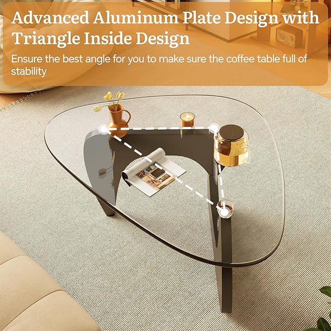 LUCKIIA Coffee Tables Glass Small Farmhouse Coffee Table Mid-Century Modern Wood Center Table for Living Room, Black Transparent, 45 Inch