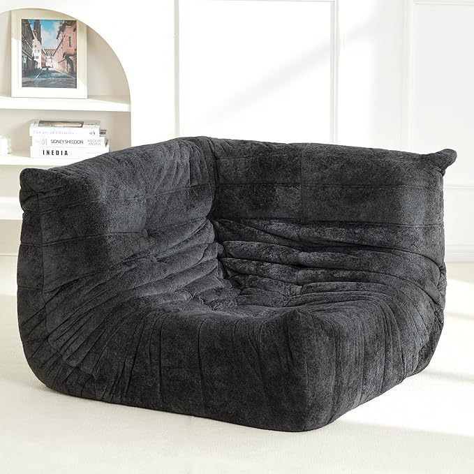 Homguava Bean Bag Chair, Giant Beanbag Chairs for Adults, Memory Foam Fireside Chair, Large Lazy Floor Sofa, Sofa Couch with High-Rebound Foam, Lounge Chair for Living Room, Bedroom (Grey, Corner)