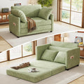 kakuboohi 51" Loveseat Sleeper Sofa Bed, Chenille Convertible Floor Sofa Bed for Small Spaces, Folding Couch Bed with Deep Seat, 2 Pillows & Solid Frame, Pull Out Couch for Living Room, Light Green