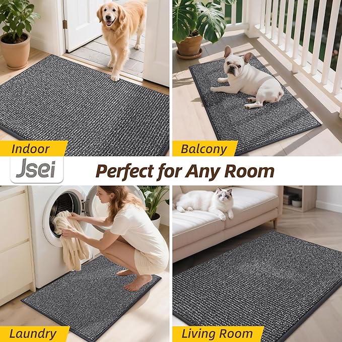 JSEI Dirt Trapper Door Mat 32"x48" Non-Slip Washable Entrance Mat, Dog Doormats, Absorbent & Fade-Resistant Floor Mats, Low Profile Welcome Mats for Entryway, Front Door, and Inside Entrance, Charcoal