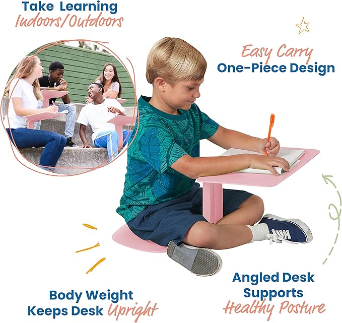 ECR4Kids The Surf Portable Lap Desk, Flexible Seating, Pink, 10-Pack