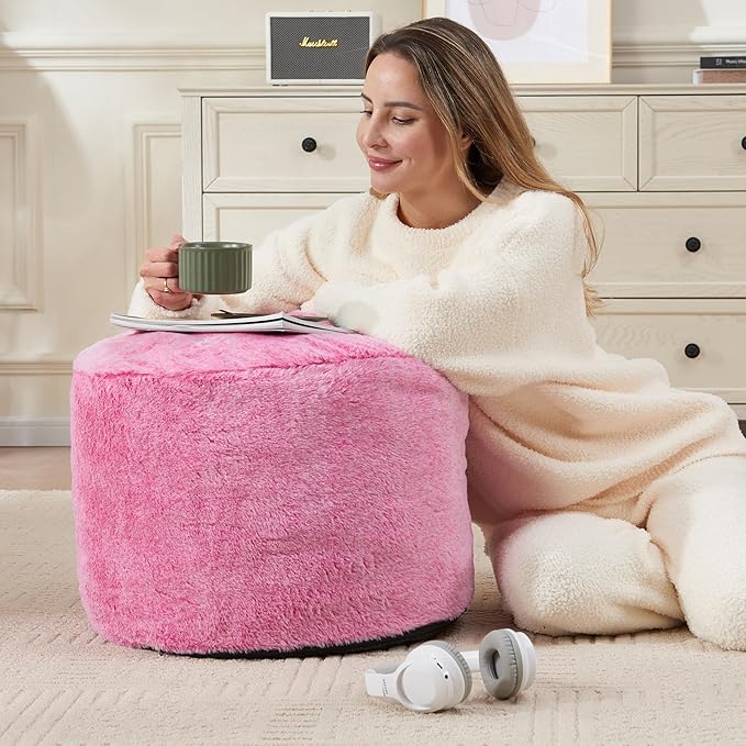 WSOFRLAC Round Storage Ottoman Bench 20"x15" Round Ottoman Cover with Foam Floor Chair Farmhouse Puff Ottom Pouf Stool for Bedroom Soft Large Pouf Ottom Purple Foot Stool Ottom for Accent Chair