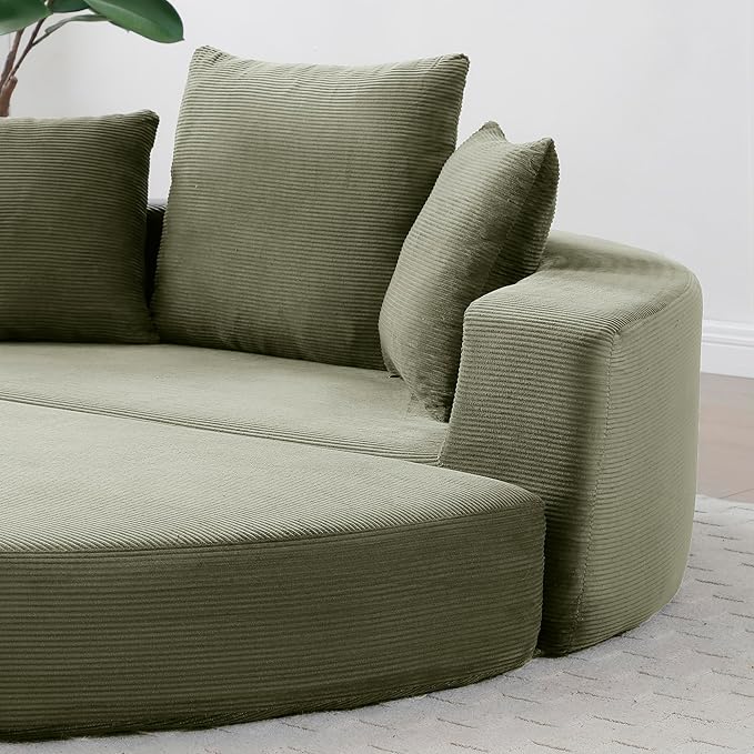 67" Round Convertible Folding Sofa Bed, Boneless Couch Loveseat, Floor Sleeper Chaise Lounge for Living Room, Apartment, Dorm, Small Spaces, Green