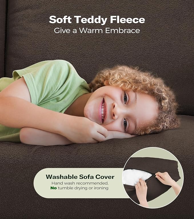 83" Couches for Living Room, Comfy Sofas for Living Room, Teddy Sofa Couch, Tool-Free Setup Loveseat Sofa, All-Wood Love Seat Couches, Small Couch 2 Pillows Included, Khaki