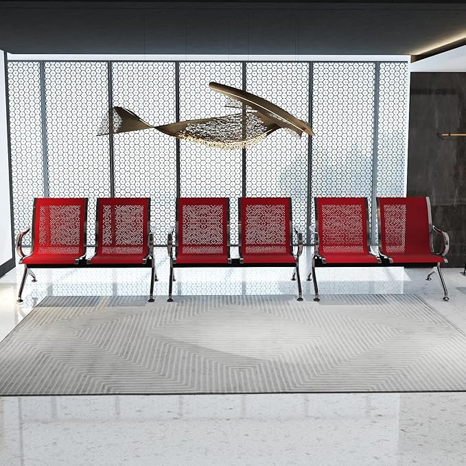 Kinfant 2-Seat Waiting Room Chair - Office Guest Reception Chairs with Ergonomic Backrests, Airport Waiting Bench with Armrests, Metal Waiting Furniture for Hospital, Bank (Dark Red, Set of 3)
