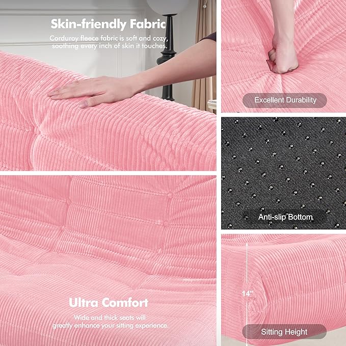 Bean Bag Chair,Giant Beanbag Chairs for Adults,Comfy Large Fireside Chair Lazy Sofa,Corduroy Bean Bag Lounger with Memory Foam Filled,Floor Sofa Couch for Home,Living Room (Pink, Loveseat)