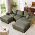 108” U-Shaped Sectional Sofa Couch with High-Seat, Corduroy Modular Cloud Sofa with Chaise ‌and Ottoman, Modern Couches for Living Room, No Assembly Require, Green