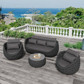 Erotr Woven Rope Patio Furniture Set: 4 Pieces Aluminum Outdoor Conversation Sofa Set Assembled - Modern Couch Set Cushioned - All Weather Metal Porch Seating for 5 Person Deck Garden Hotel, Dark Gray