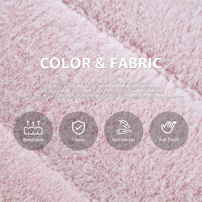 Bean Bag Chairs for Adults Giant Bean Bag Chair Memory Foam BeanBag Chair Bean Bag Sofa with Filler Faux Fur Fireside Beanbags Lazy Sofa for Living Room Bedroom Office (Pink Plush, Single)