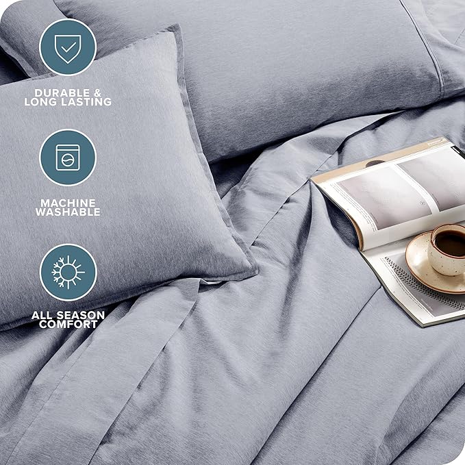 Bare Home Bed-in-A-Bag 7 Piece Comforter & Sheet Set - Queen - Goose Down Alternative - Ultra-Soft 1800 Premium Bedding Set - Cationic (Queen, Heathered Midnight Blue)