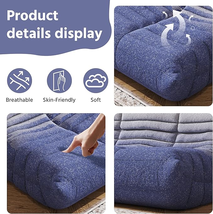 Bean Bag Chair, Fireside Chair, Large Bean Bag Chair for Adults, Bean Bag Chairs for Teens with High-Resilience Foam, Non-Slip Base Floor Lounge Sofa,Living Room (Gradient White-Blue, Loveseat)