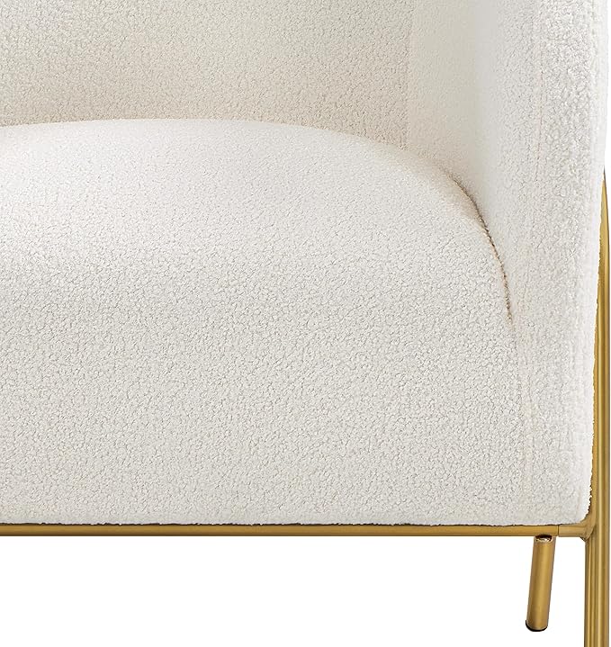 Yaheetech Accent Chair, Modern Barrel Chair, Boucle Fabric Vanity Chair with Golden Legs, Cozy Fuzzy Armchair for Living Room Makeup Room Bedroom Reading Nook Ivory