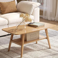Wayshome 100% Solid Oak Wood Coffee Table for Living Room, 2-Tier Small Coffee Tables with Shelf Storage, Mid Century Modern Table with Rounded Corners (Natural, 39.37" x 19.68" x 17.32")