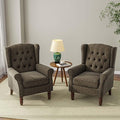 DREAMSIDEA Accent Chair, Upholstered Armchair with Button Tufted High Back & Solid Wood Legs, Comfy Wingback Reading Single Sofa Chair for Small Spaces, Living Room, Bedroom (Taupe, Set of 2)