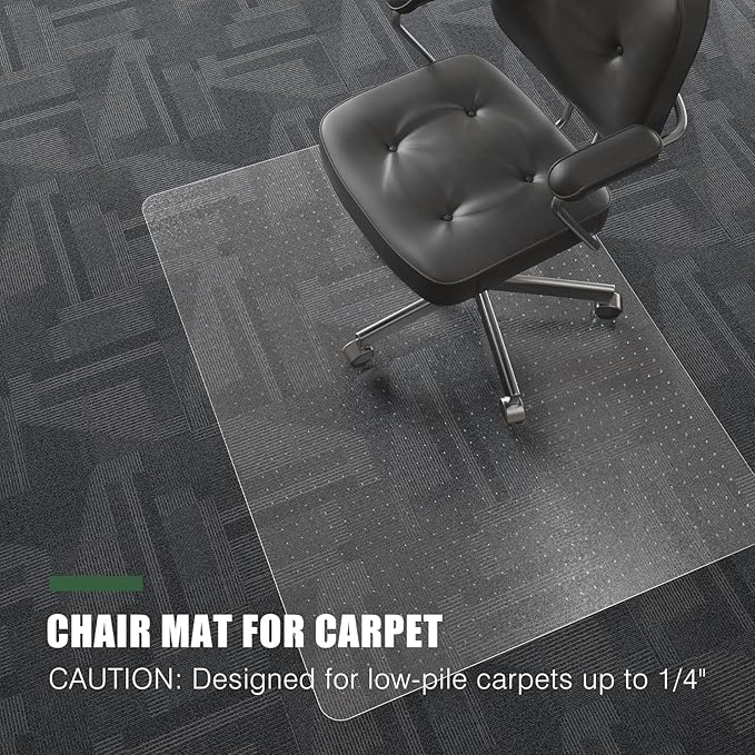 tixpol Office Chair Mat for Carpet, 50" x 60" Large Chair Mat for Carpeted Floors, Non-Slip Carpet Protector Floor Mat with Spikes, Heavy-Duty Under Desk Mat for Home Office and Gaming Chairs (Clear)