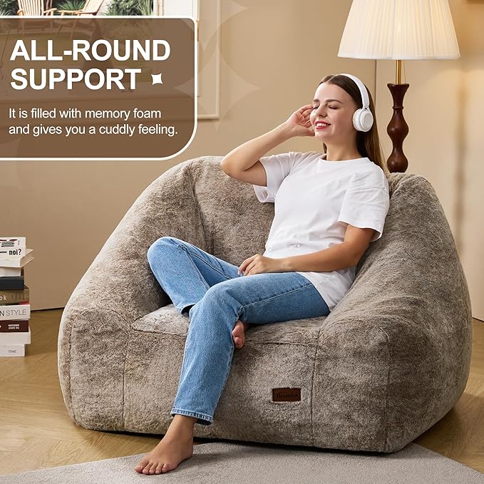 Hobestluk Bean Bag Chairs for Adults Giant Bean Bag Chair with Memory Foam Filling, Adult Beanbag for Bedroom, Living Room(Brown Two-Tone)