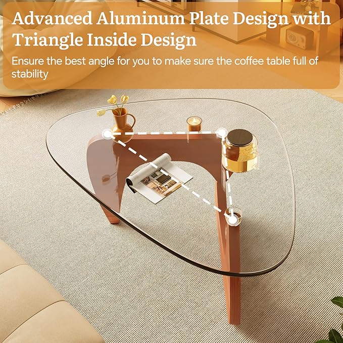 LUCKIIA Coffee Tables Glass Small Farmhouse Coffee Table Mid-Century Modern Wood Center Table for Living Room, Walnut Transparent, 32 Inch