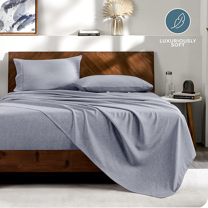Bare Home Bed-in-A-Bag 7 Piece Comforter & Sheet Set - Queen - Goose Down Alternative - Ultra-Soft 1800 Premium Bedding Set - Cationic (Queen, Heathered Midnight Blue)