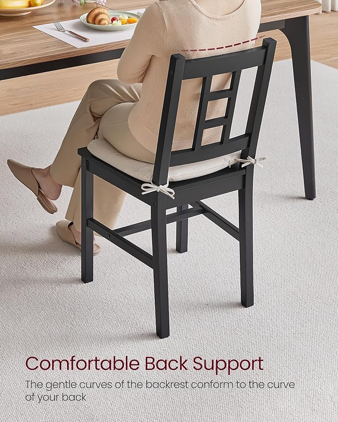 VASAGLE Wooden Dining Chairs, Set of 6, Kitchen and Dining Room Chairs, Removable Cushion, Curved Back, Each Supports 264 lb, Ebony Black UKDC150B16