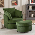 Chorlenimi Swivel Accent Chair Round Barrel Armchair Upholstered Living Room Chair Corduroy Reading Chair Single Sofa Chair for Bedroom Apartment Office (Green, Upgrade 1Seater+ Ottoman)