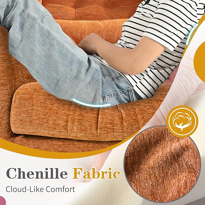 QKFF Accent Chair Set of 2, Upholstered Armchair with Pillow, Fabric Single Sofa Chair with Lounge Seat and Wood Legs Accent Chair for Living Room Small Spaces (Orange, Set of 2)