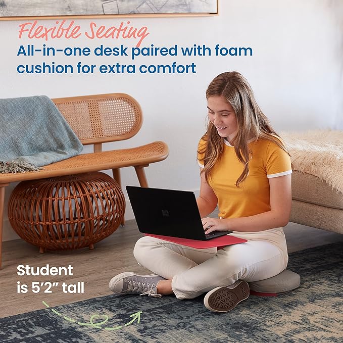 ECR4Kids The Surf Portable Lap Desk with Cushion, Flexible Seating, Red