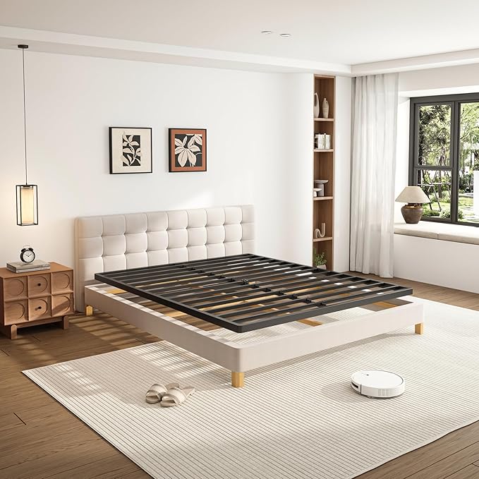 VIPSHOW 2 Inch Queen Metal Box Spring with Round Corners - 3000 lbs Capacity, Low Profile Bed Slat Replacement Bunkie Board with Steel Slats, Noise-Free, Easy Assemble, Black