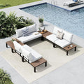 MFSTUDIO 7 Pieces Patio Furniture Set,Outdoor Metal Frame Patio Sectional Sofa Conversation Set with 2 Coffee Tables&Removable Cushion for Backyard,Garden,Poolside