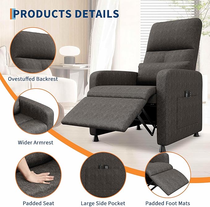 GarveeHome Power Recliner Chair with Massage and Heat, Adjustable Electric Recliner Ergonomic Overstuffed Tall Back, Padded Seat, 2 Side Pockets and USB Port, Home Theater Seating for Living Room