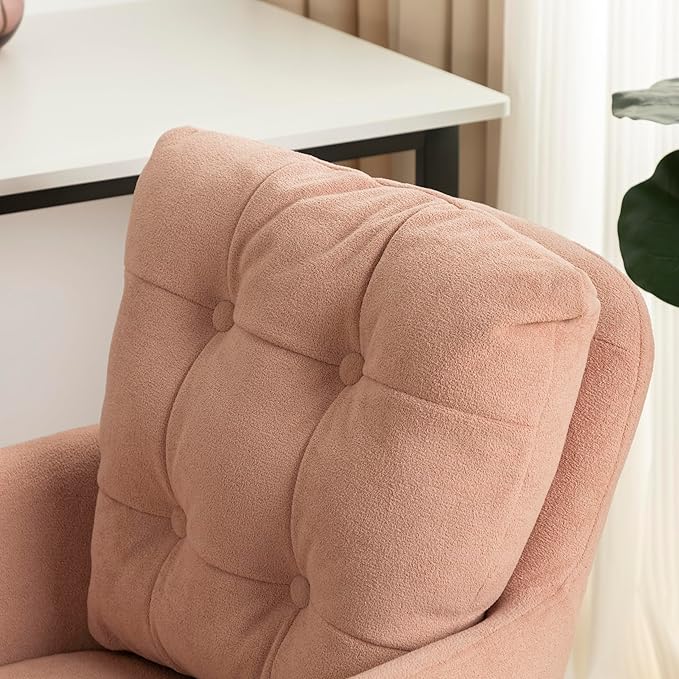 BALIAA Flannel Office Chair, Comfy Home Office Desk Chairs with Lumbar Support, Modern Velvet Desk Chair Gold Legs Small Swivel Task Chair for Home Office, Bedroom, Study (Pink, L)