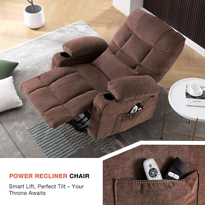Power Lift Recliner Chair for Elderly with Vibration Massage and Lumbar Heating, Electric Lift Recliner Single Sofa with Side Pocket, Two Cup Holders and USB Charge Port for Living Room