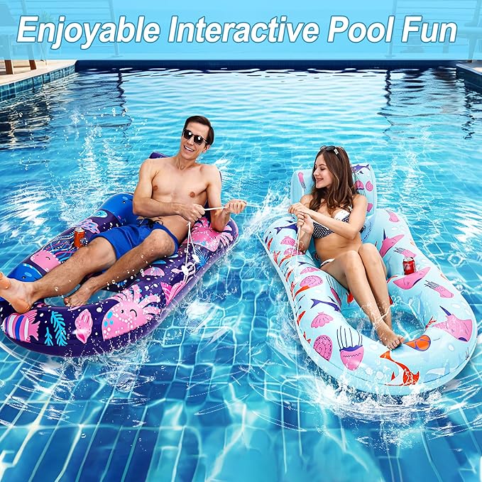 PuppyuWill 2 Pack Pool Floats Adult,Inflatable Pool Lounger Float Heavy Duty with Cup Holder, Backrest & Footrest Pool Lounge Float Extra Large Pool Rafts for Adults Beach Lake Party