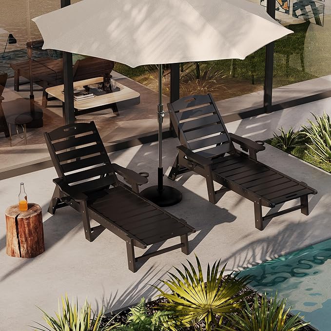 GarveeLife Outdoor HDPE Chaise Lounge, Oversize HDPE 5-Position Pool Lounge Chairs, Pool Lounges Chairs
